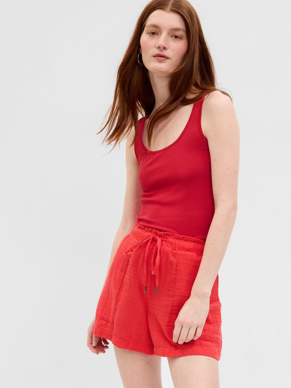 Κόκκινο Crinkle Gauze Σορτς-616696005