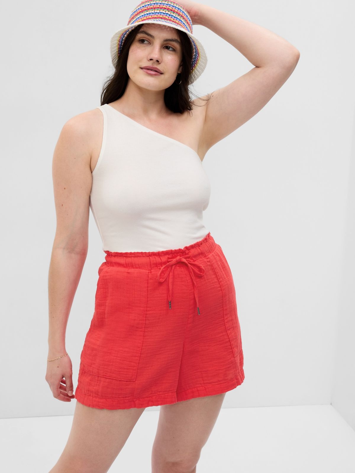 Κόκκινο Crinkle Gauze Σορτς-616696005