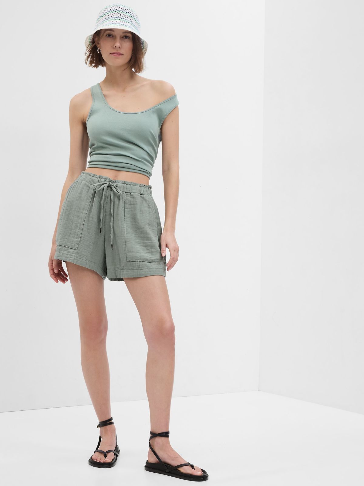 Crinkle Gauze Shorts-616696008