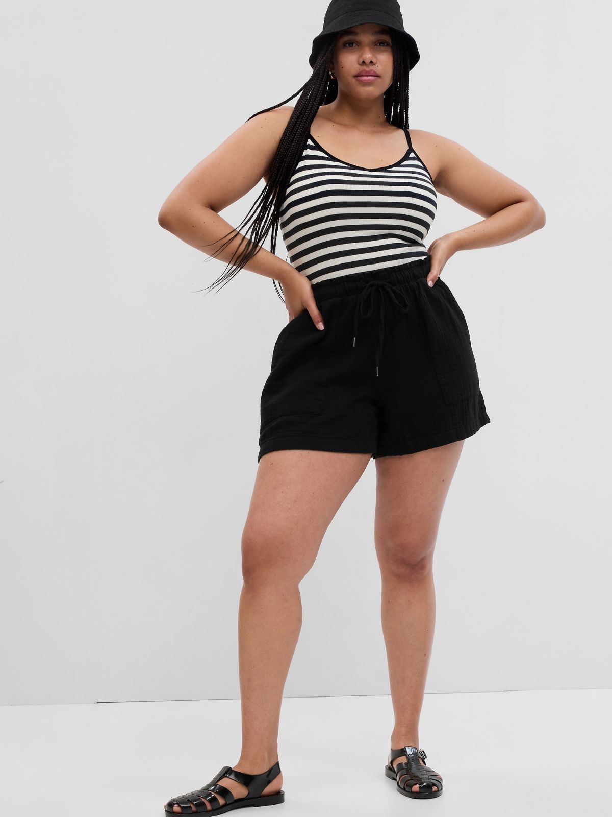 Μαύρο Crinkle Gauze Σορτς-616696002