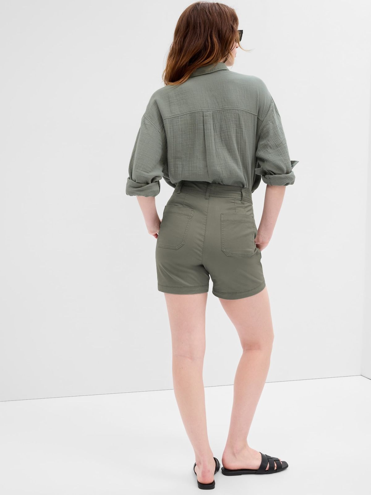Πράσινο 5ίντσες Mid Rise Girlfriend Khaki Σορτς με Washwell-600858001