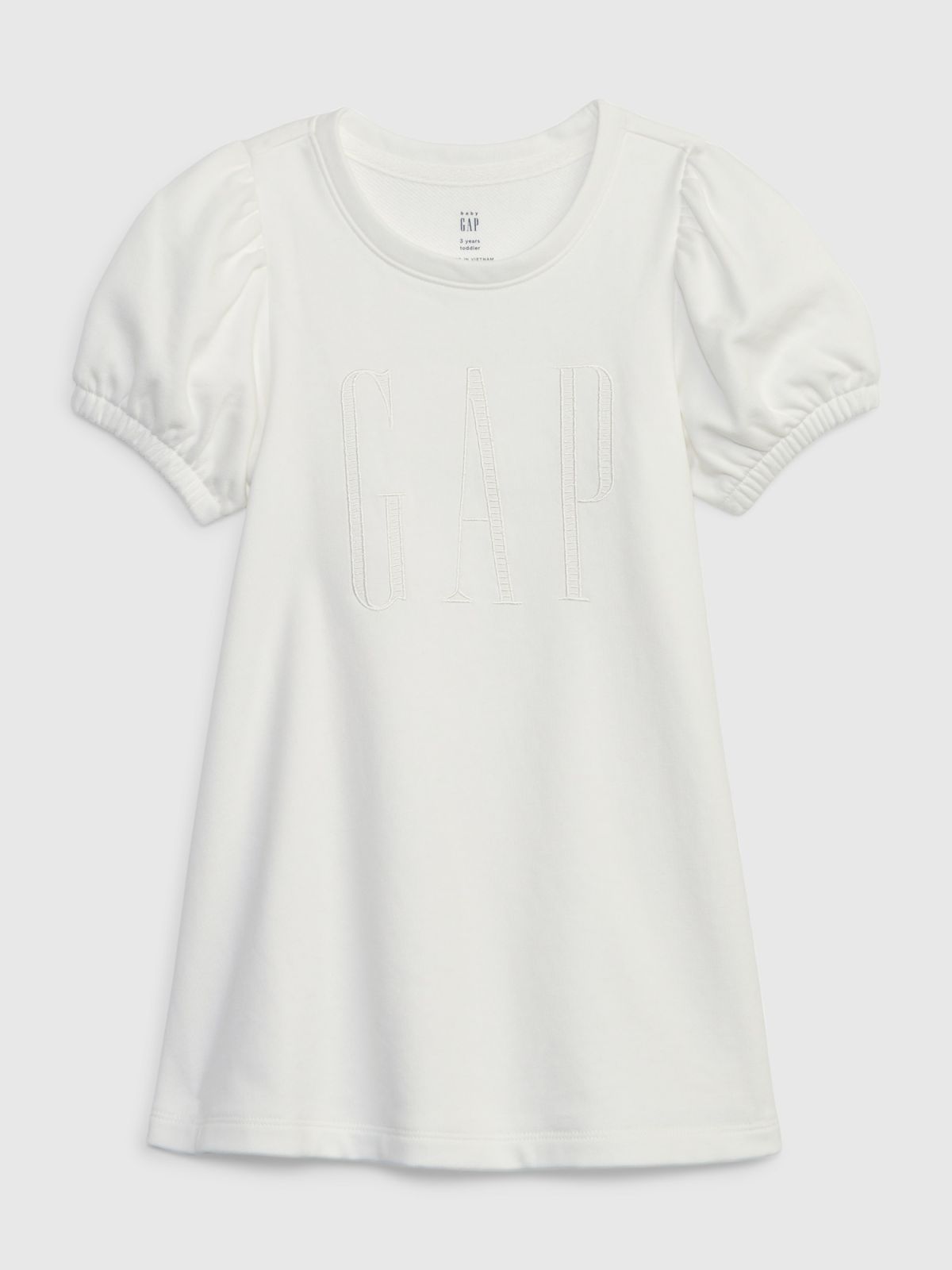Άσπρο Νηπιακό Puff Sleeve Gap Logo Φόρεμα-712896000