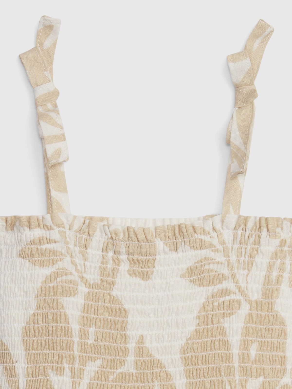 Μπεζ Νηπιακό Λινό-Βαμβακερό Smocked Floral Φόρεμα-663076000