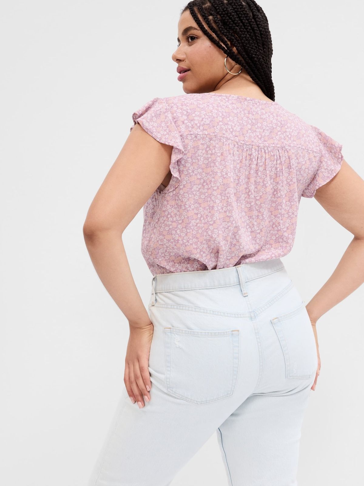 V-Neck Flutter Sleeve Top-585492000