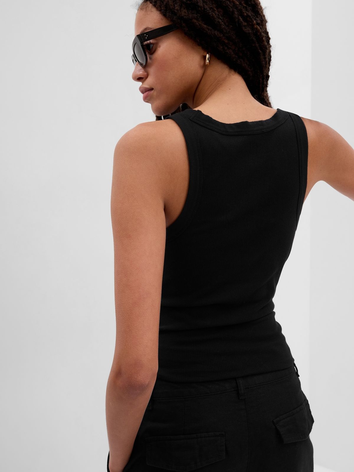 Μαύρο Rib Halter Αμάνικο Τοπ-540641006