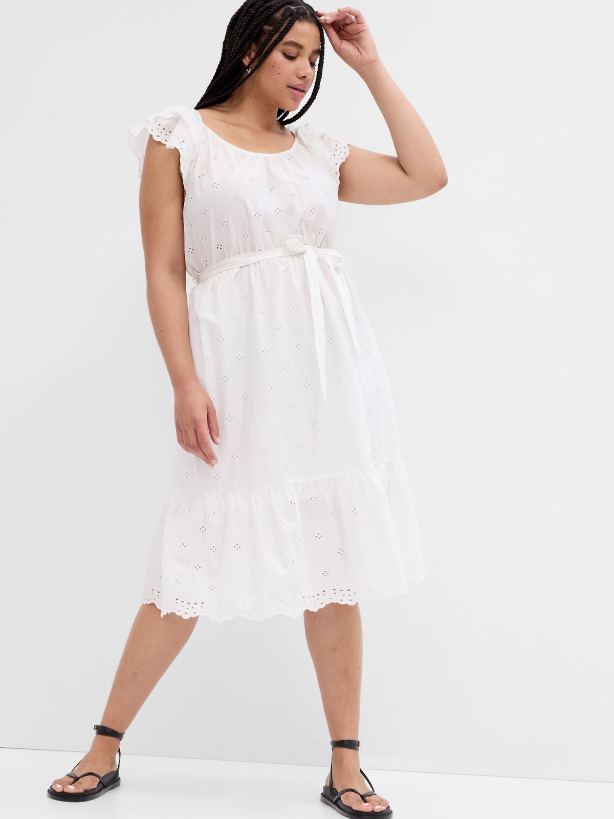 Eyelet Flutter Sleeve Midi Φόρεμα-659677000