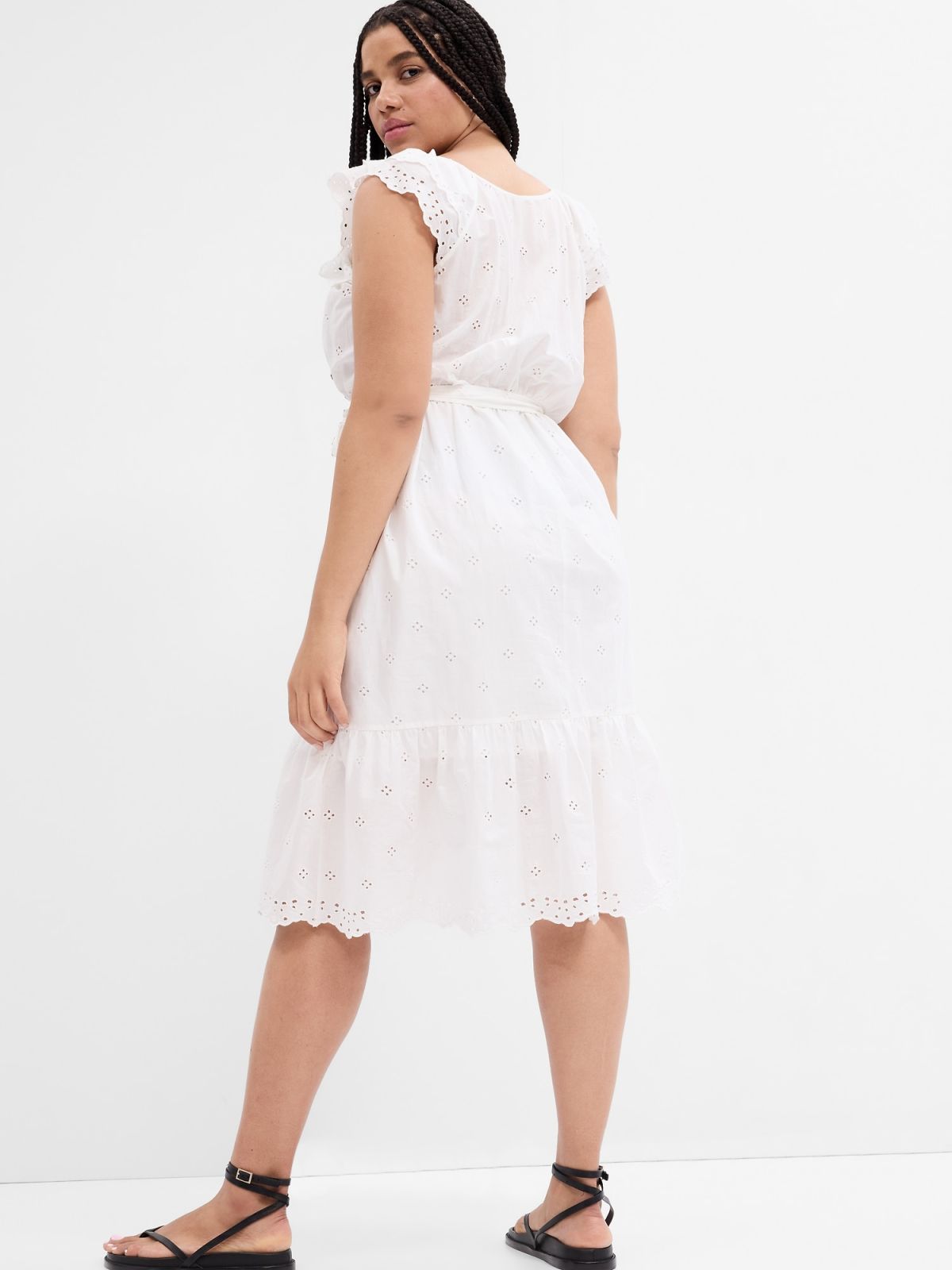 Eyelet Flutter Sleeve Midi Φόρεμα-659677000