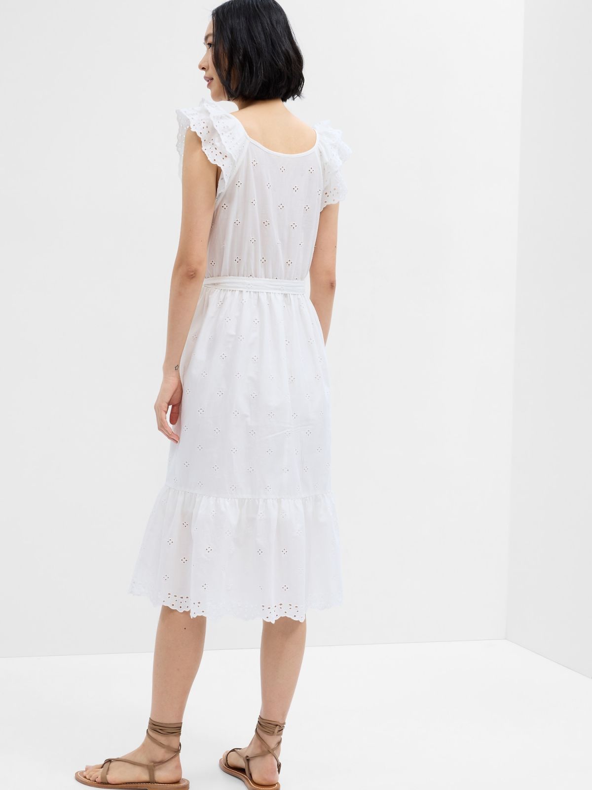 Eyelet Flutter Sleeve Midi Φόρεμα-659677000