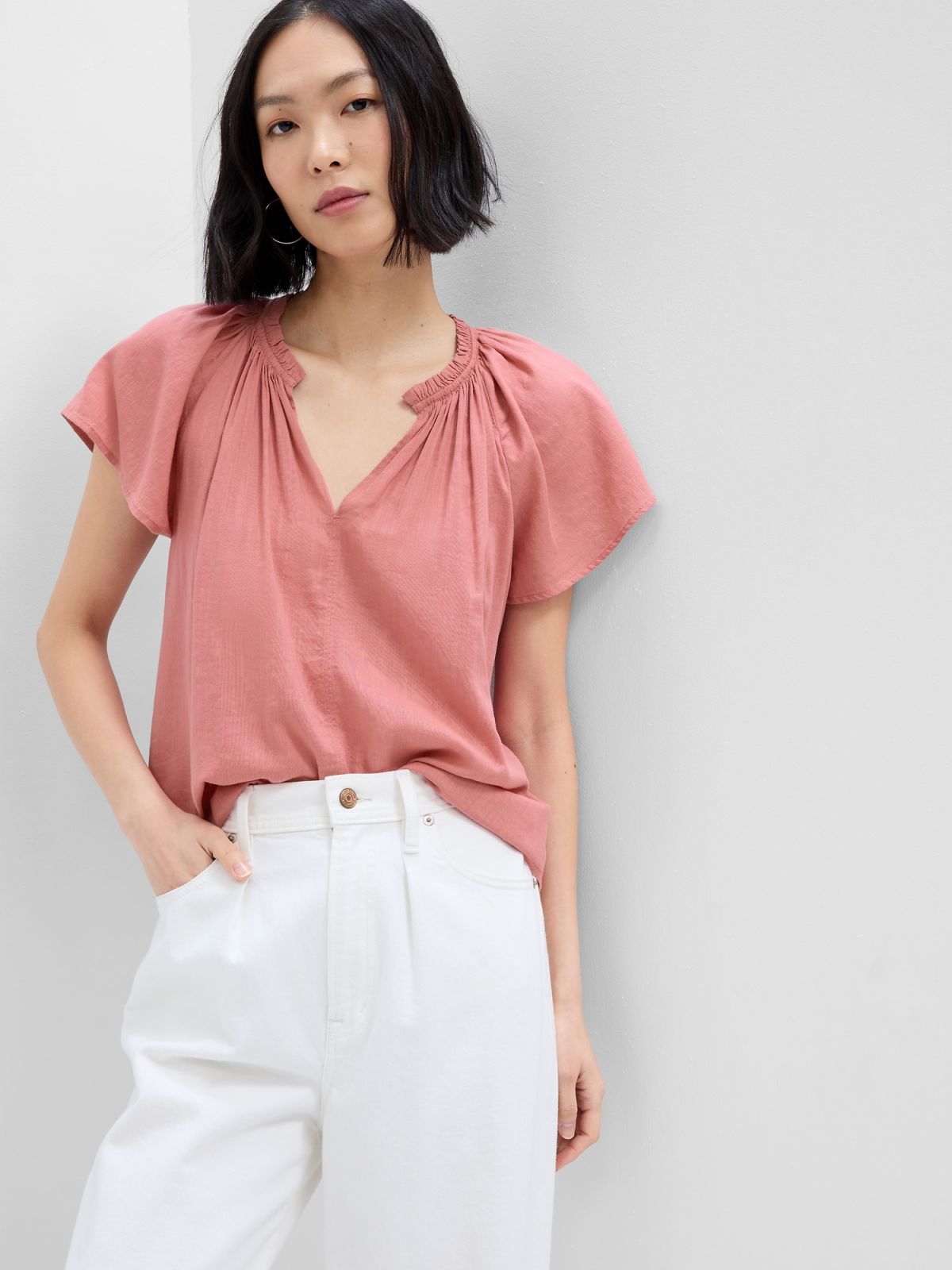 Splitneck Flutter Sleeve Τοπ-663040000