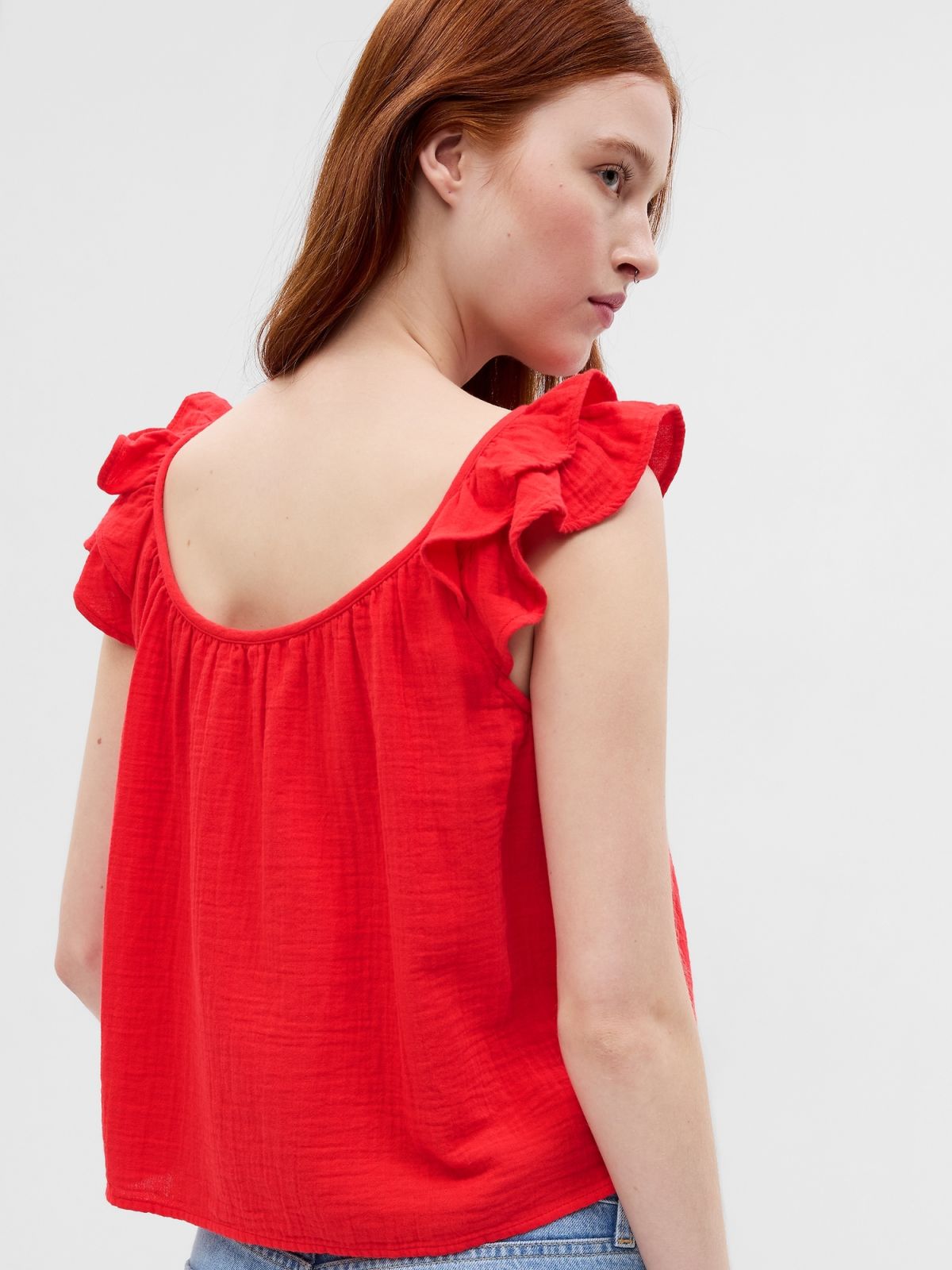 Crinkle Gauze Ruffle Tank Top-665299003
