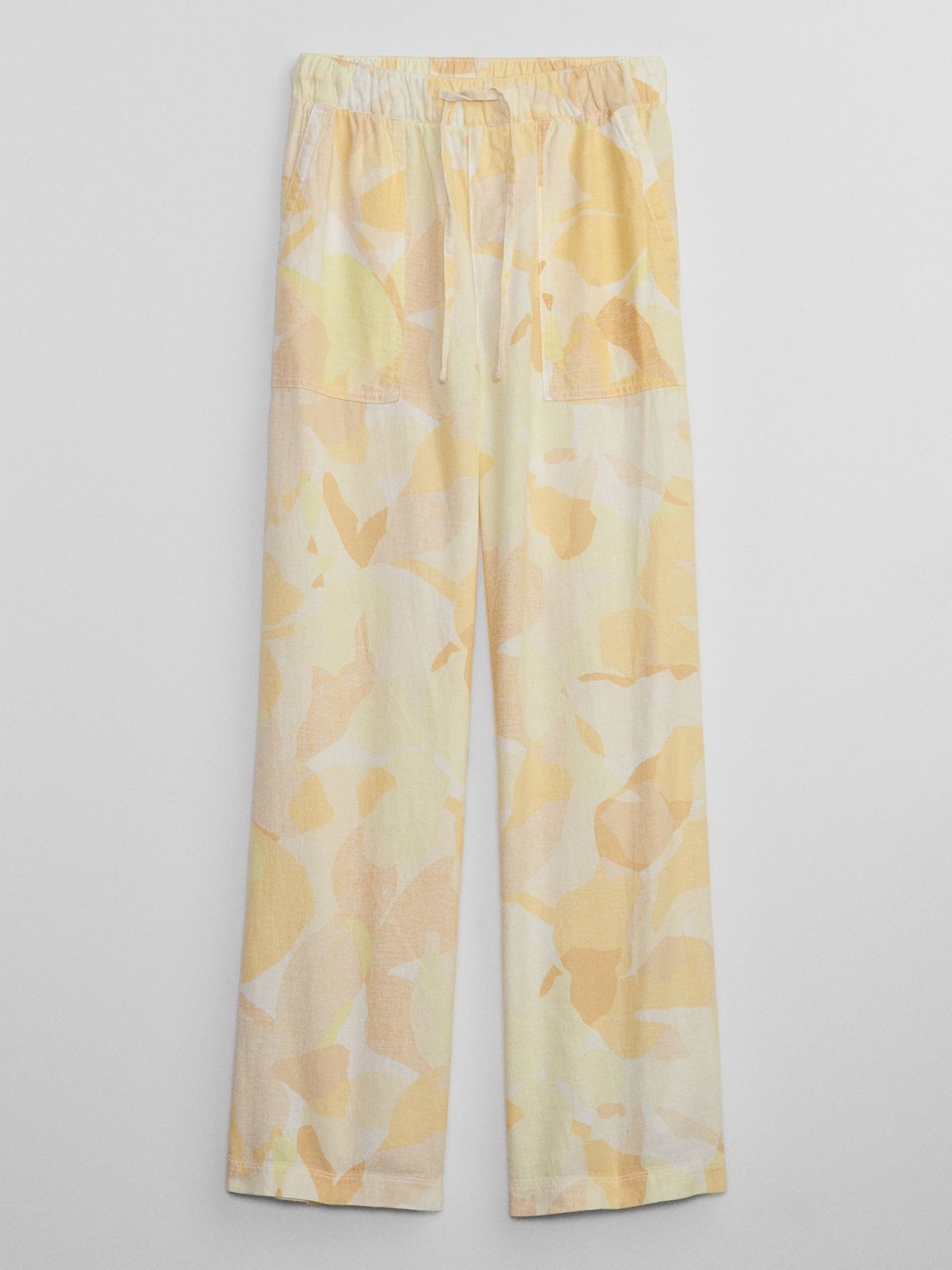 Κίτρινο Wide-Leg Print Λινό Παντελόνι-662886000
