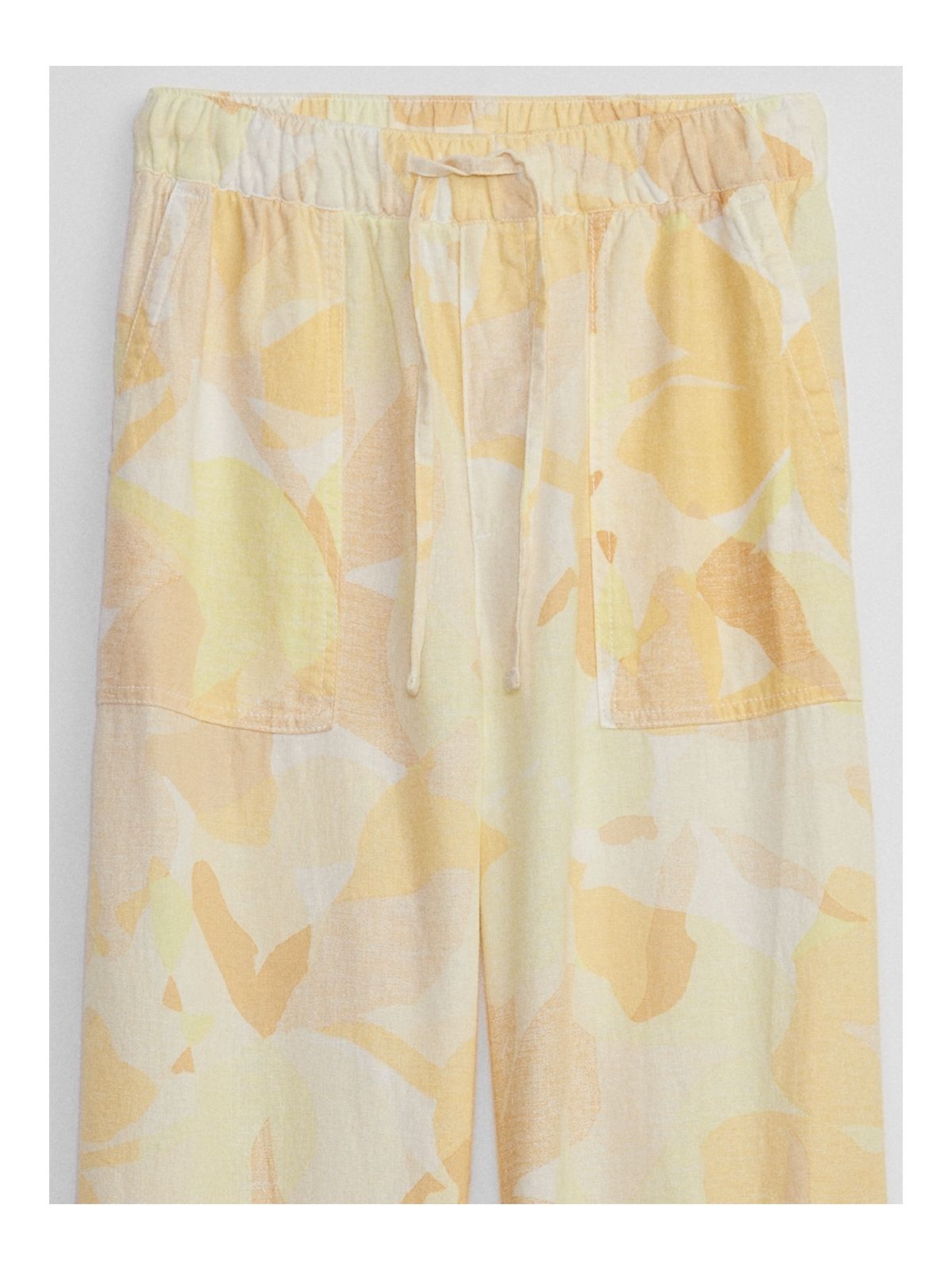 Κίτρινο Wide-Leg Print Λινό Παντελόνι-662886000