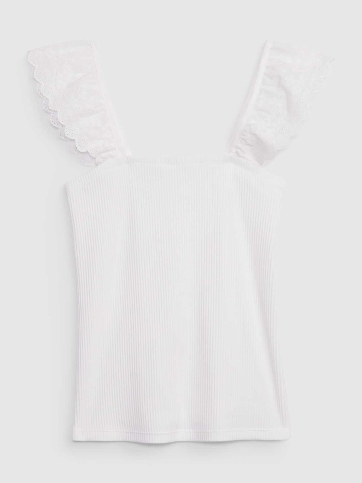 Άσπρη Rib Eyelet Flutter Sleeve Αμάνικη Μπλούζα-627263003