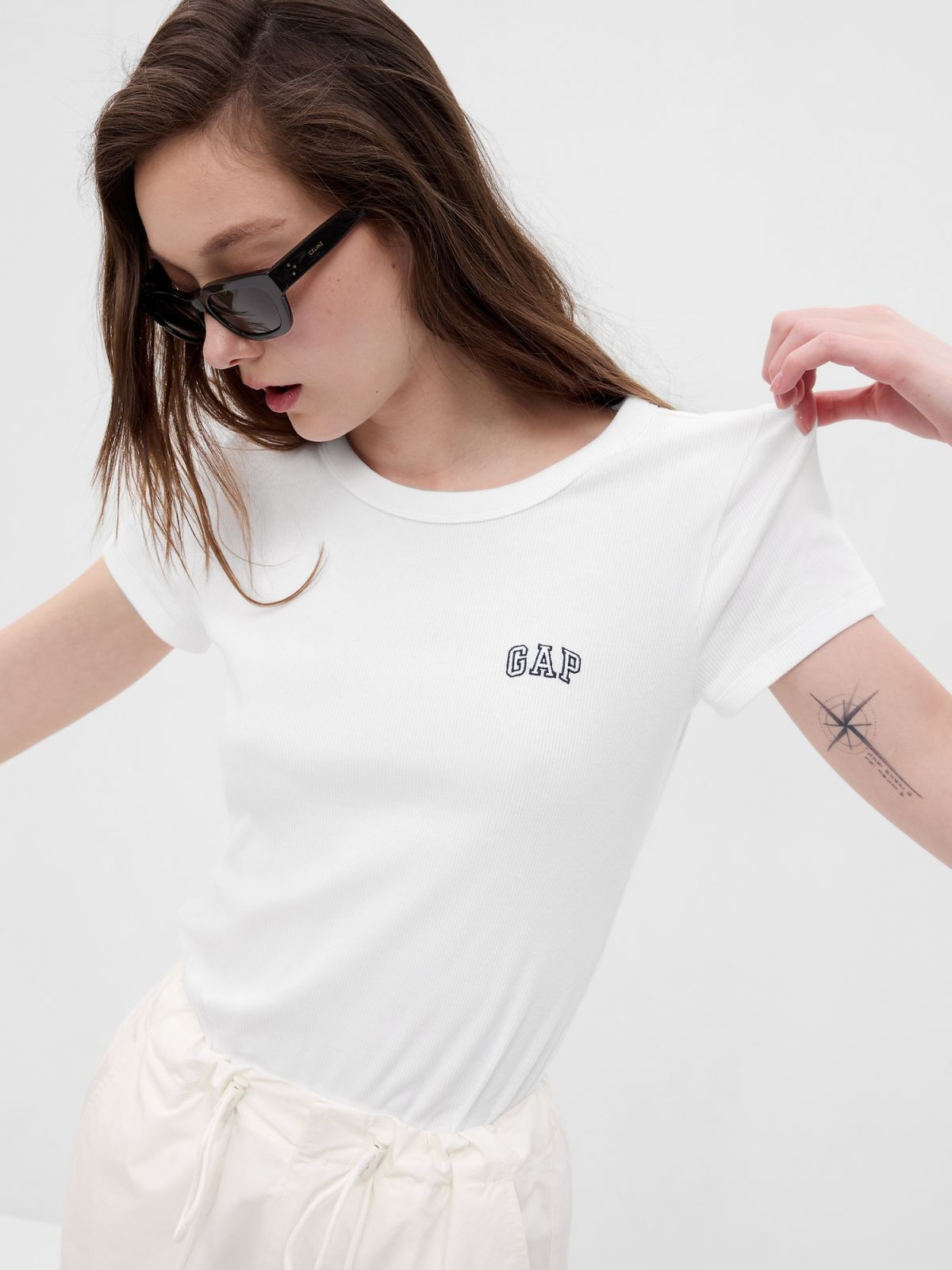 Άσπρη Fitted Ribbed Μπλούζα-635864000