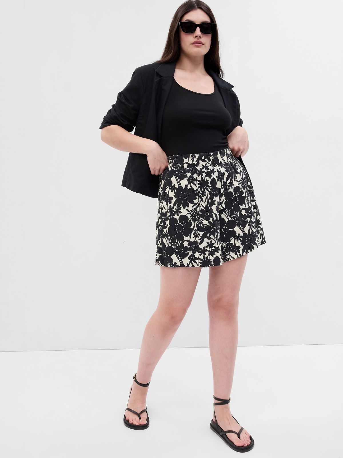 Μαύρο Λινή-Μίξη Pull-On Σορτς-616716002