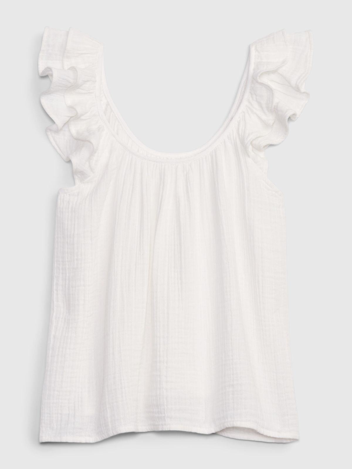 Άσπρη Crinkle Gauze Ruffle Αμάνικη Μπλούζα-665299000