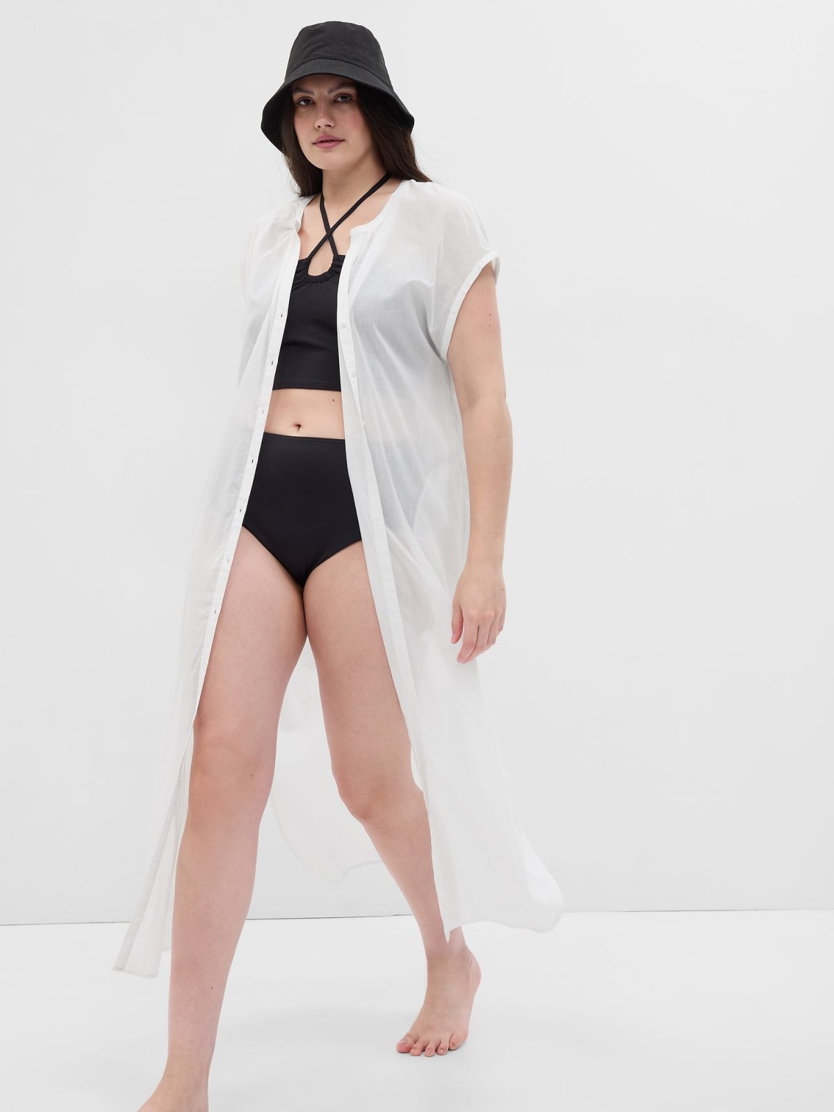 Άσπρο Voile Dolman Πουκάμισο Φόρεμα-753580003