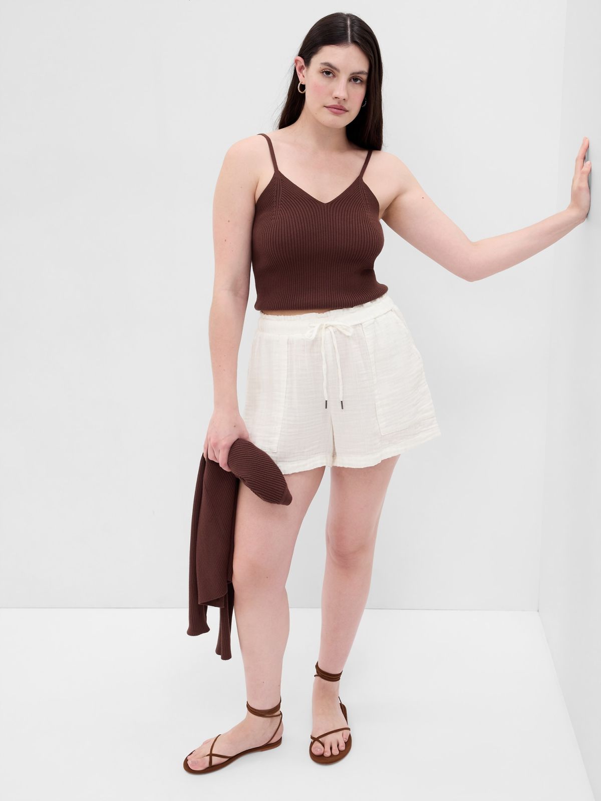 Άσπρο Crinkle Gauze Σορτς-616696006