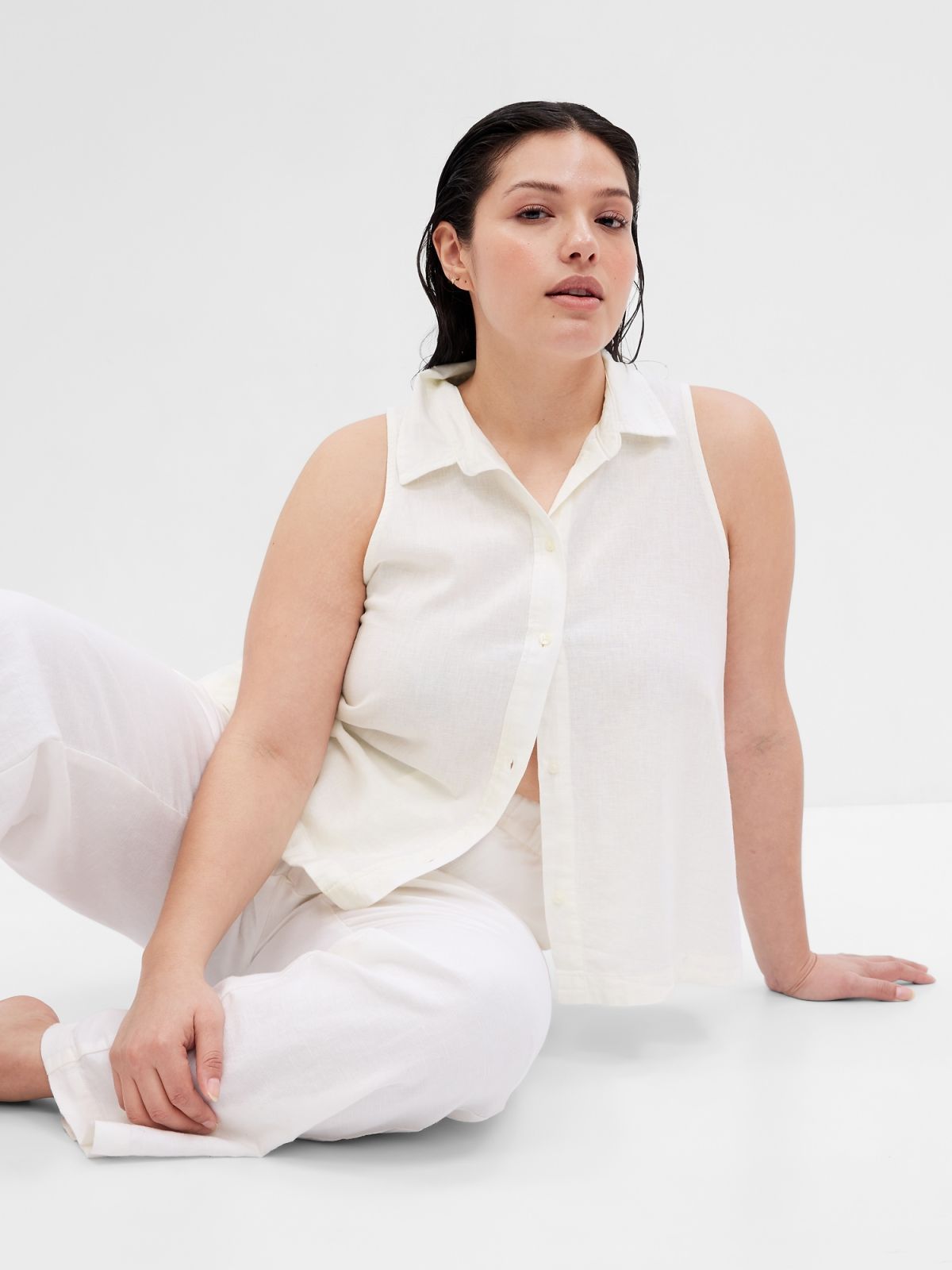 Άσπρο Linen-Blend Πουκάμισο-626349001