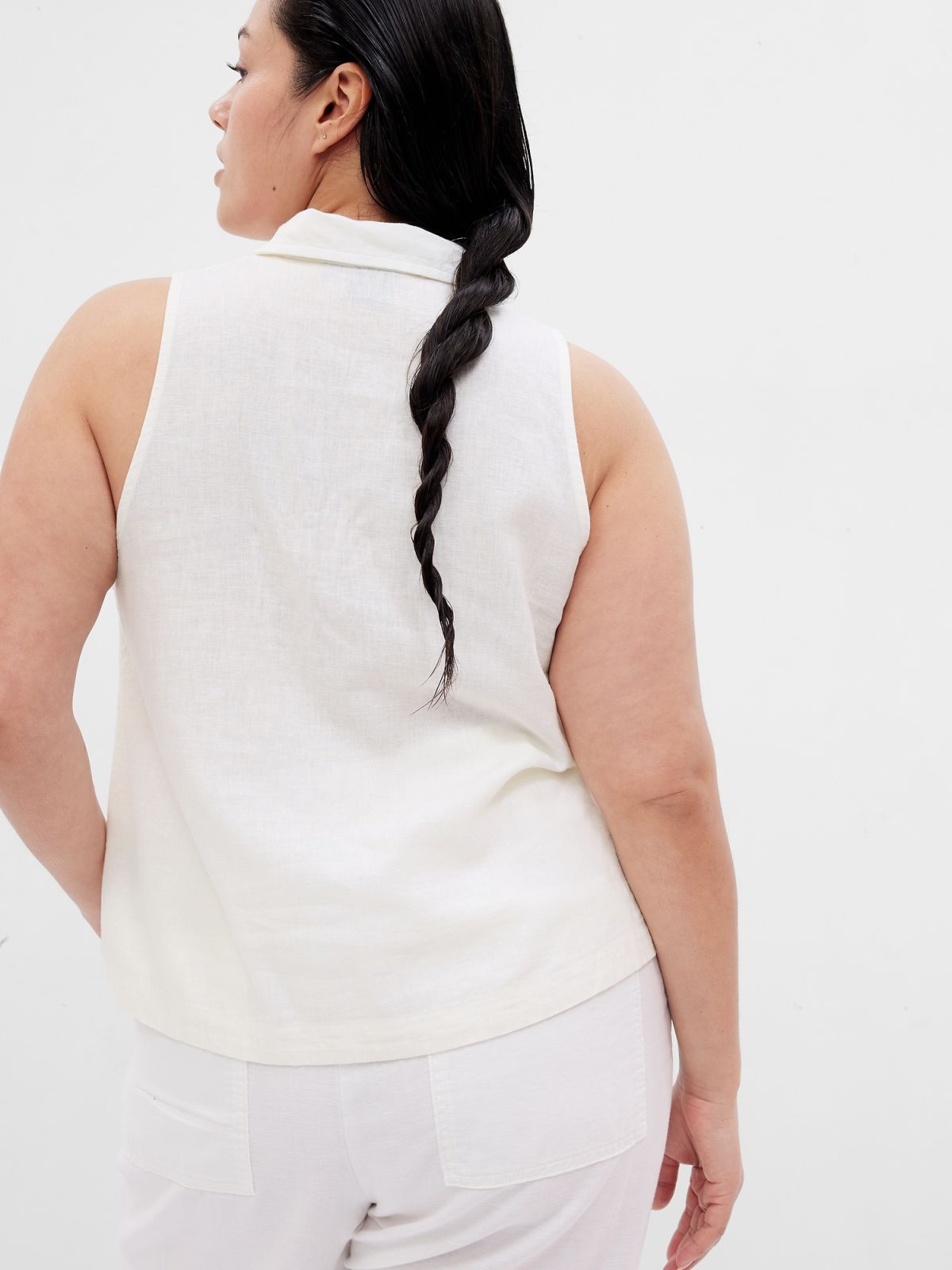 Άσπρο Linen-Blend Πουκάμισο-626349001