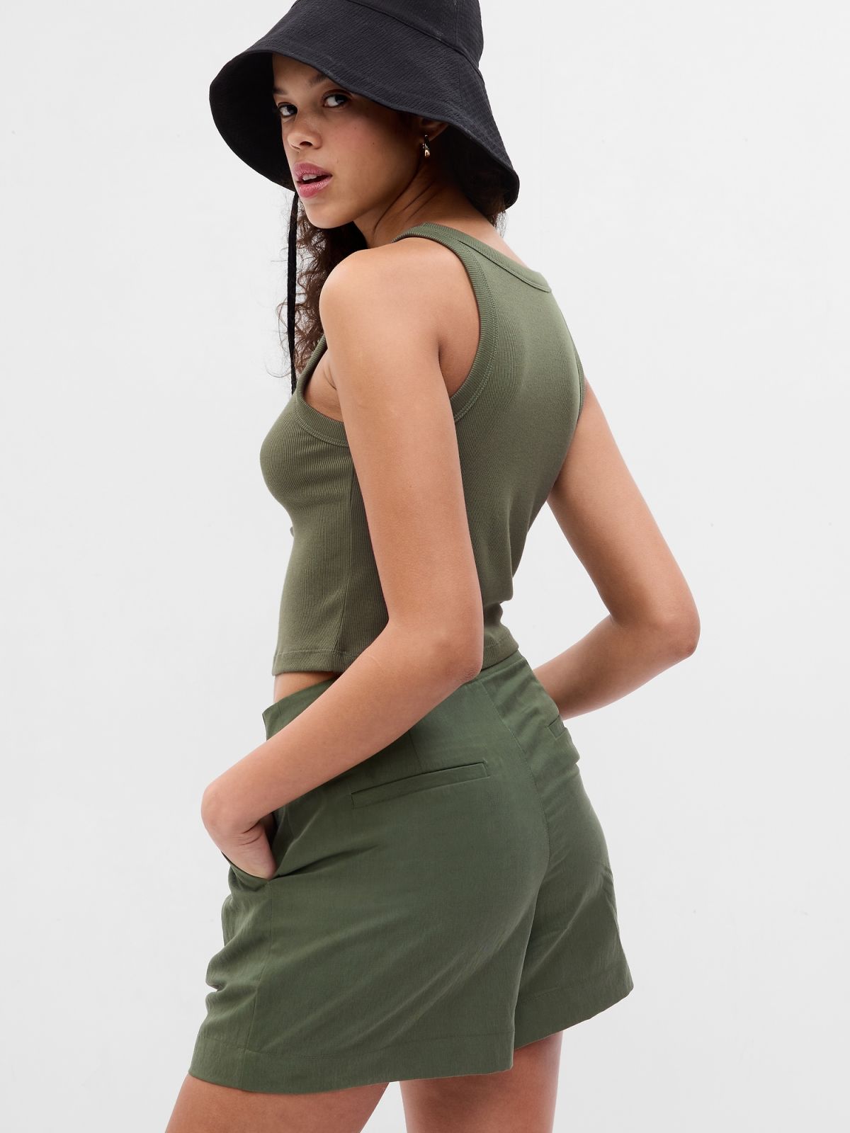 Πράσινο Mini Rib Cropped Halter Αμάνικο Τοπ-627301000