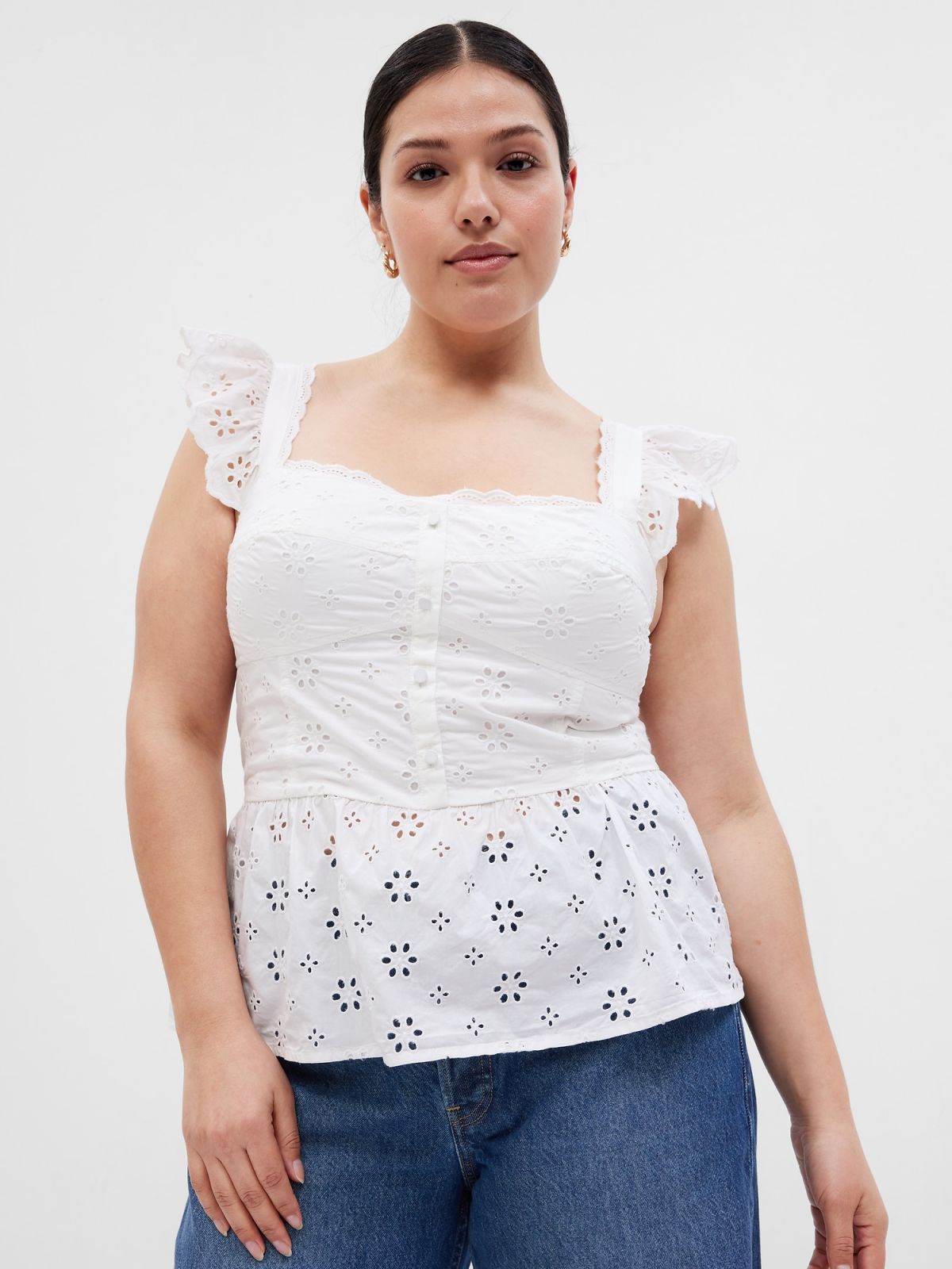 Άσπρο Eyelet Corset Peplum Top-665485000