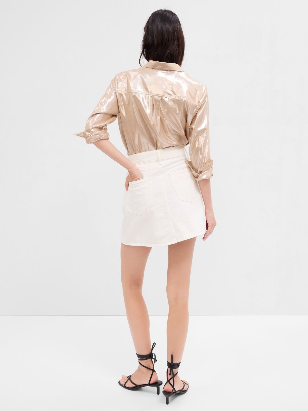 Ασημένιο Metallic Boyfriend Πουκάμισο-626359000