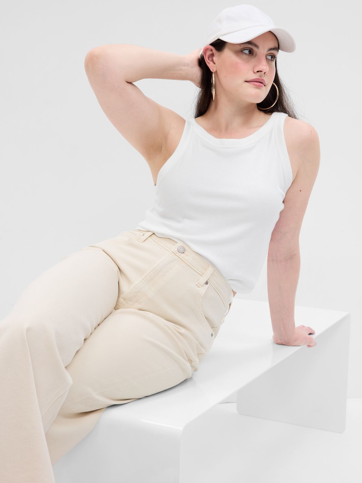 Άσπρο Mini Rib Cropped Halter Αμάνικο Τοπ-627301001