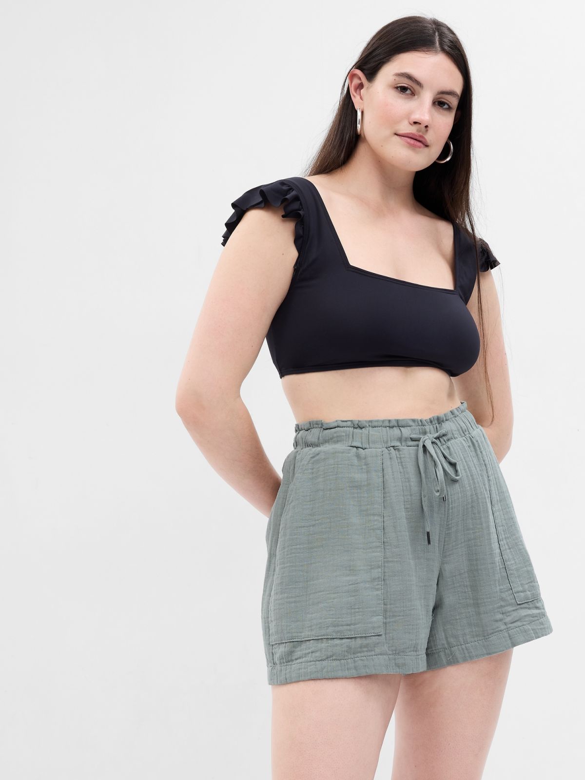 Πράσινο Crinkle Gauze Σορτς-616696008