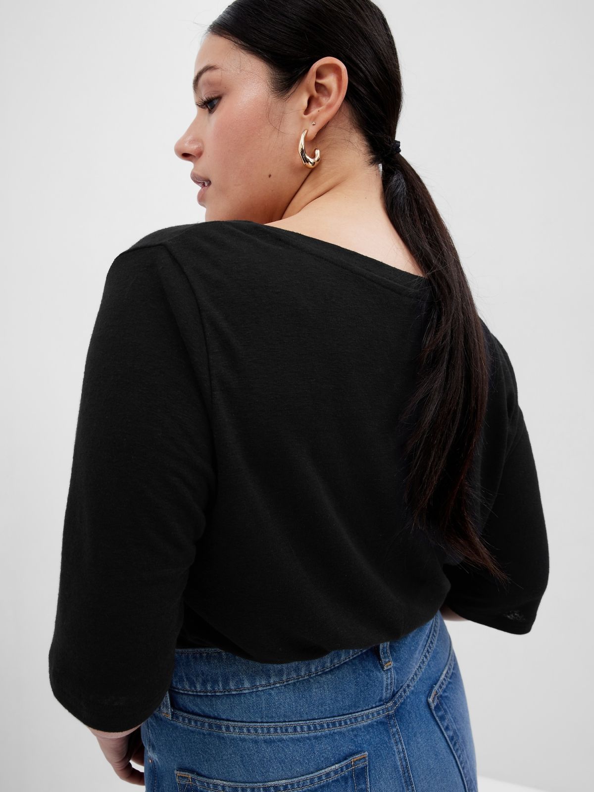 Μαύρη Linen-Blend Henley Μπλούζα-627493000