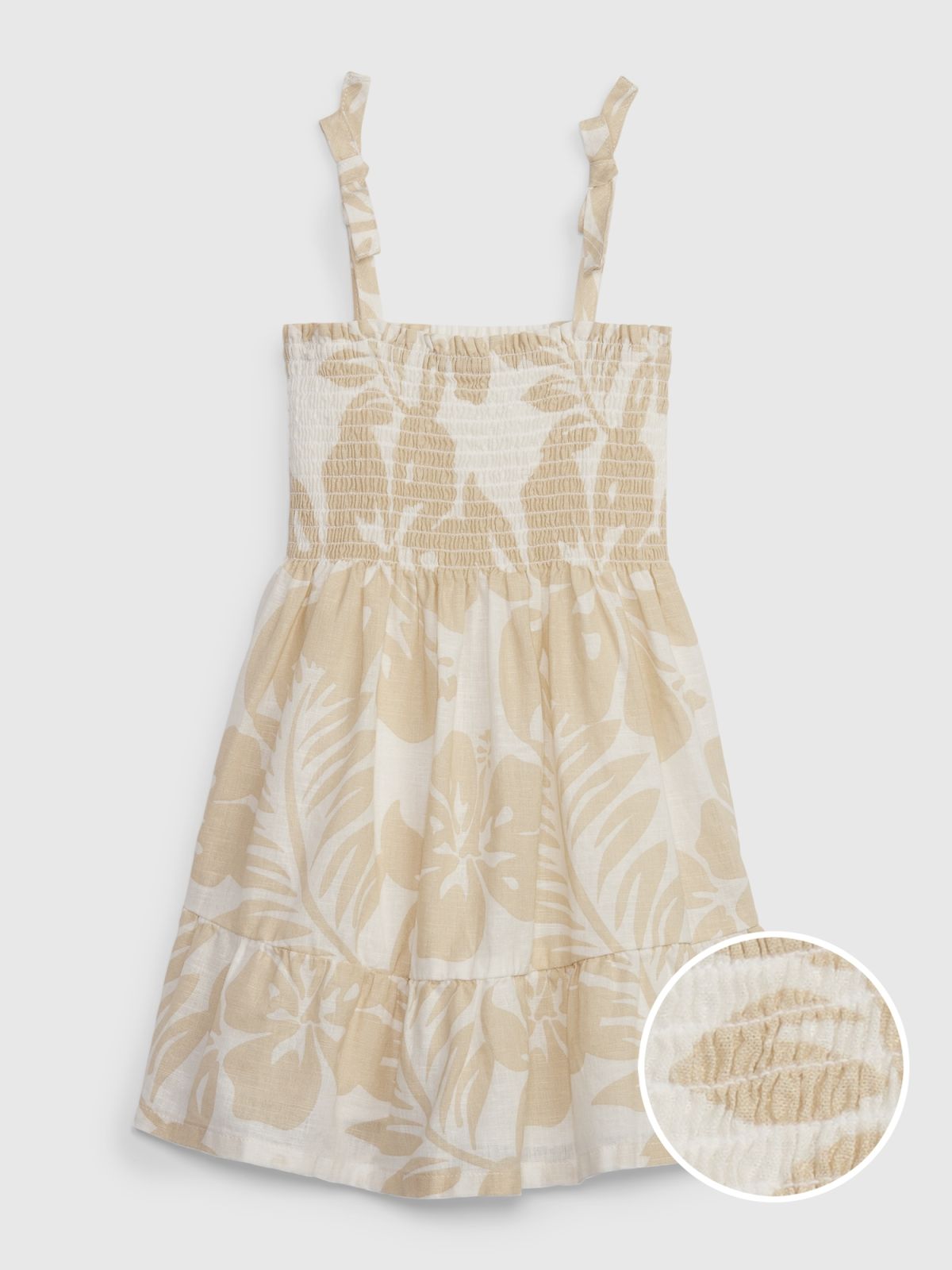 Toddler Linen-Cotton Smocked Floral Dress-663076000