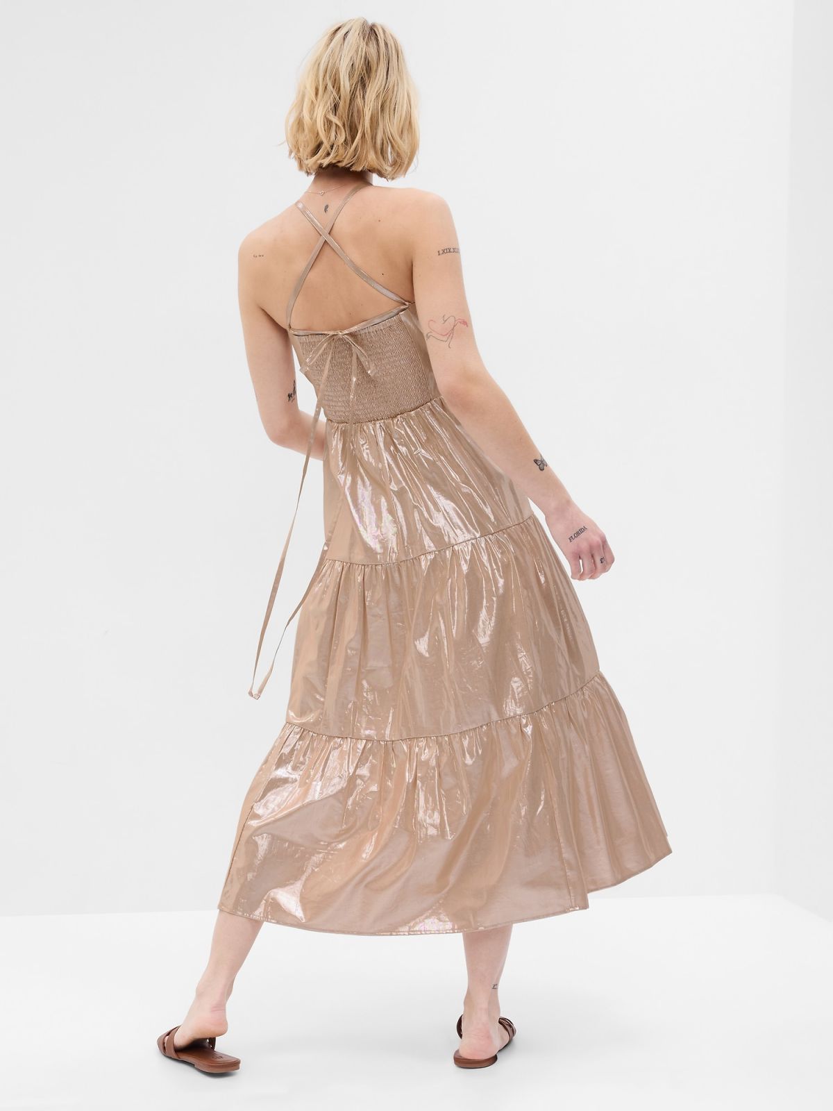 Χρυσό Metallic Tie-Back Tiered Maxi Φόρεμα-665897000