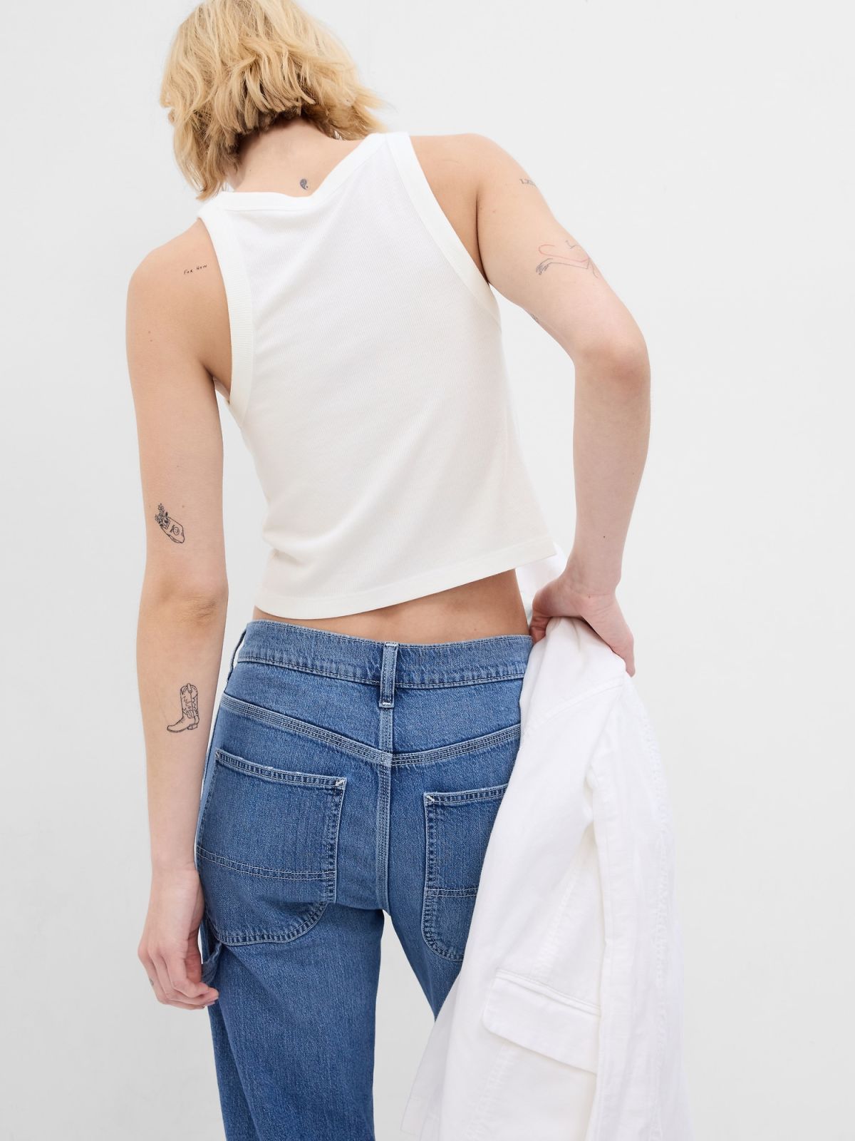 Άσπρο Mini Rib Cropped Halter Αμάνικο Τοπ-627301001
