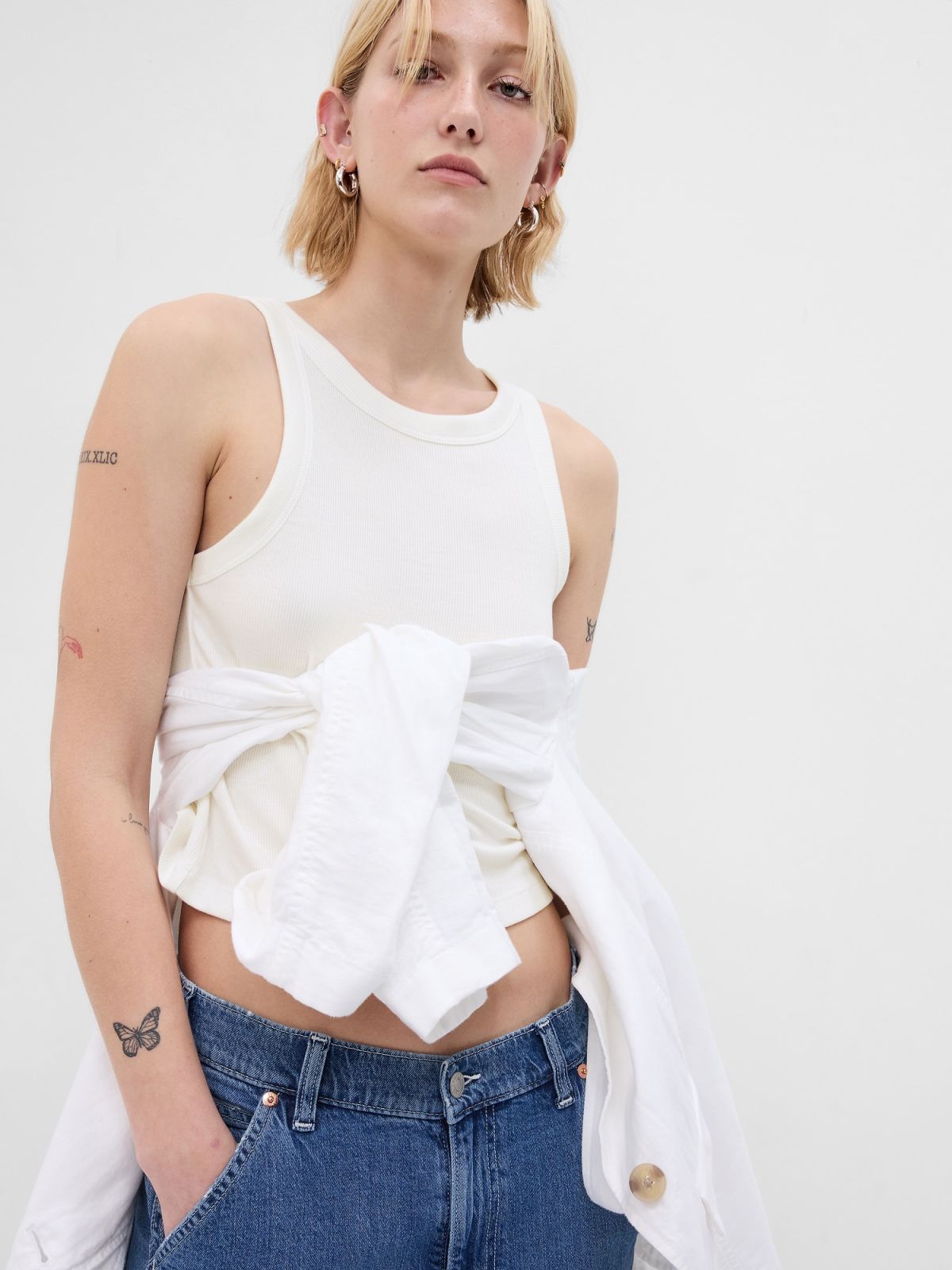 Άσπρο Mini Rib Cropped Halter Αμάνικο Τοπ-627301001