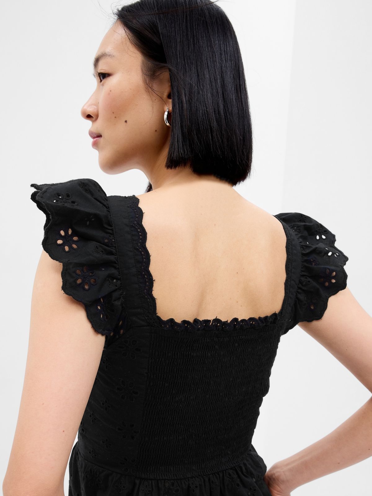 Μαύρο Eyelet Corset Peplum Top-665485002
