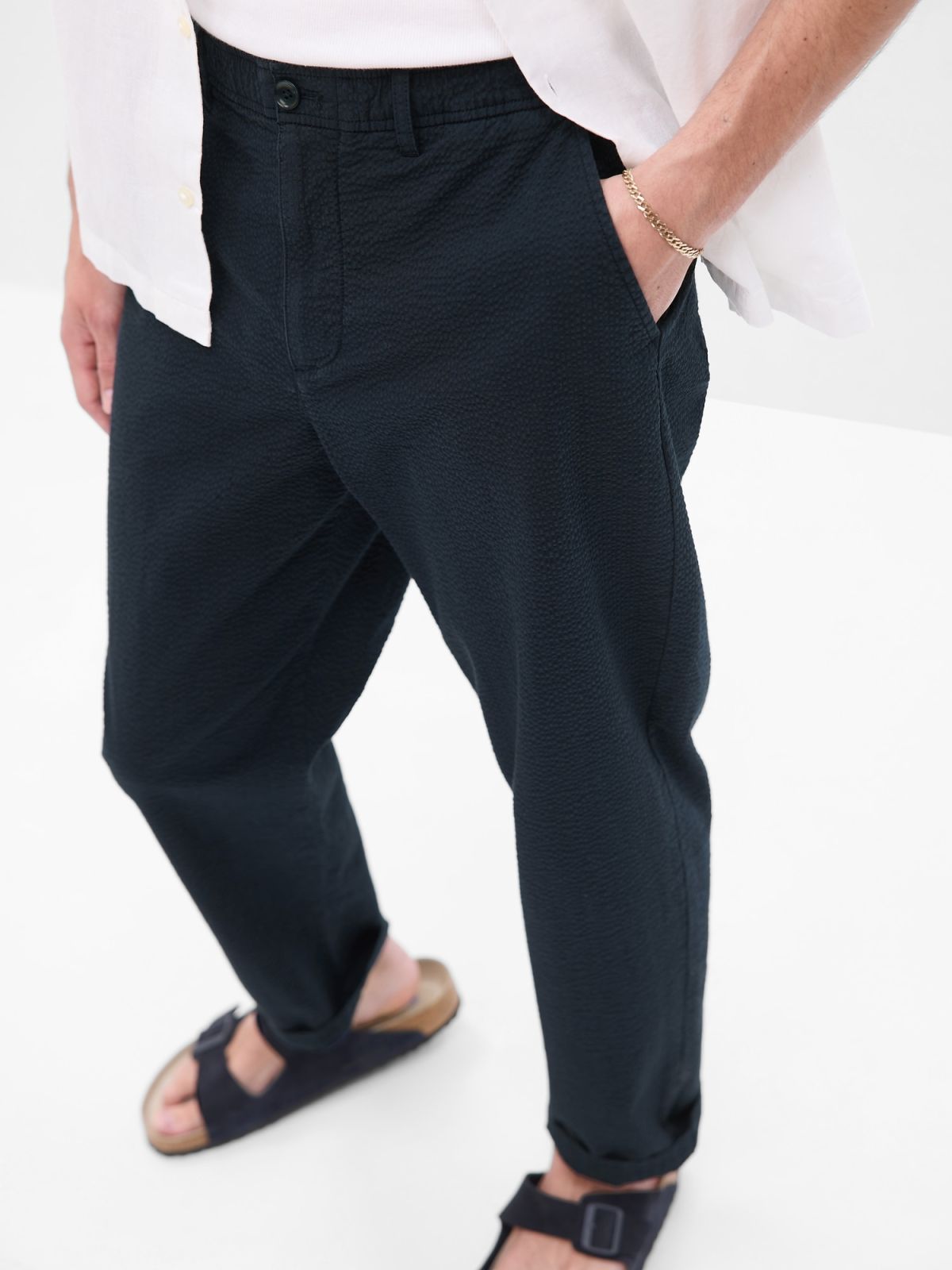 Μπλε Lightweight Seersucker Παντελόνι με E-Waist-626181000