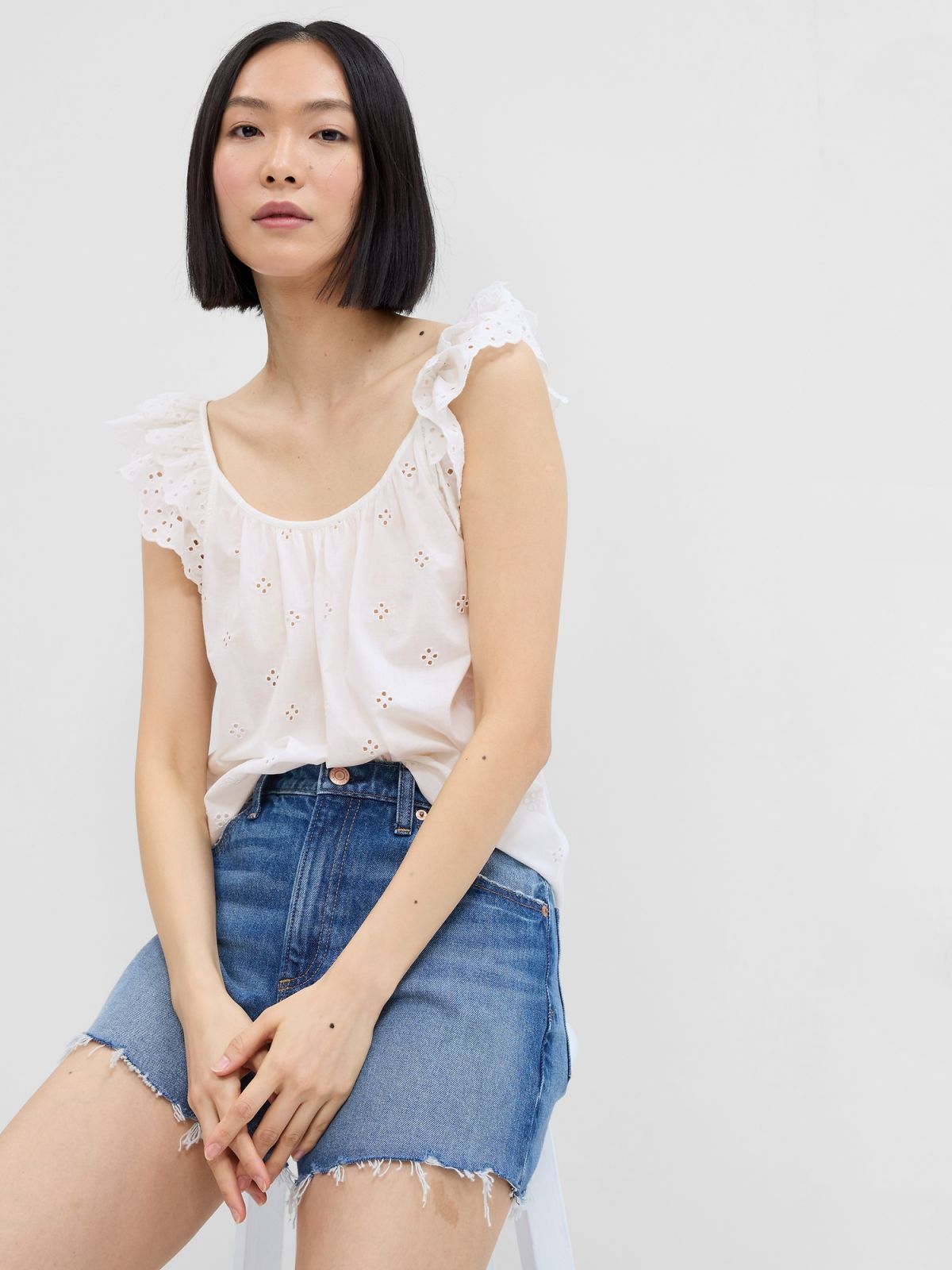 Eyelet Scoopneck Top-663061001