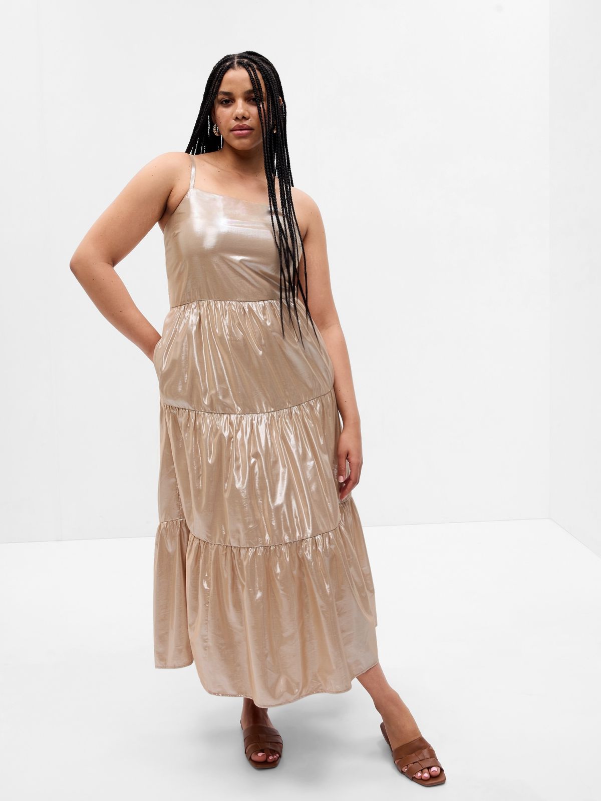 Χρυσό Metallic Tie-Back Tiered Maxi Φόρεμα-665897000