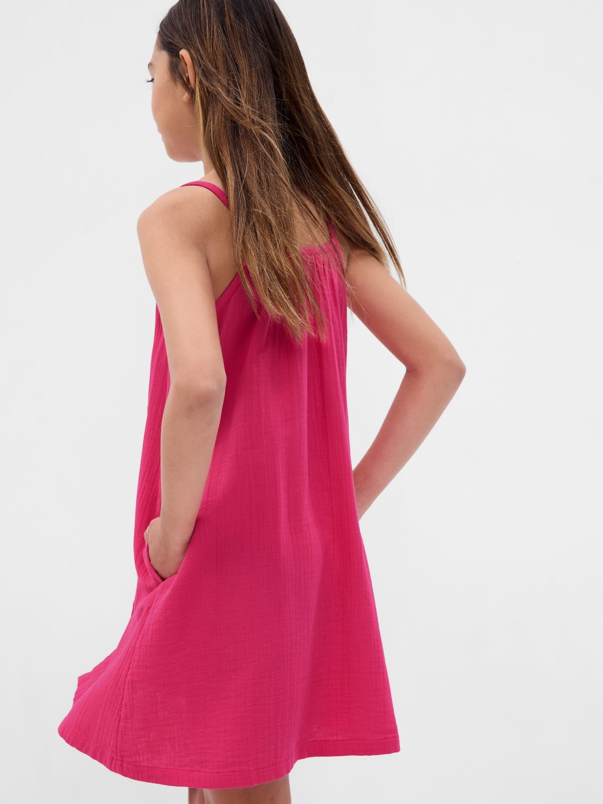 Ροζ Παιδικό Crinkle Gauze Button-Front Φόρεμα-664449000