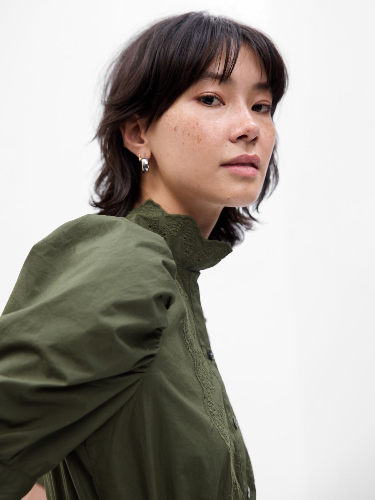 Πράσινο Puff Sleeve Eyelet Mini Φόρεμα-792564000