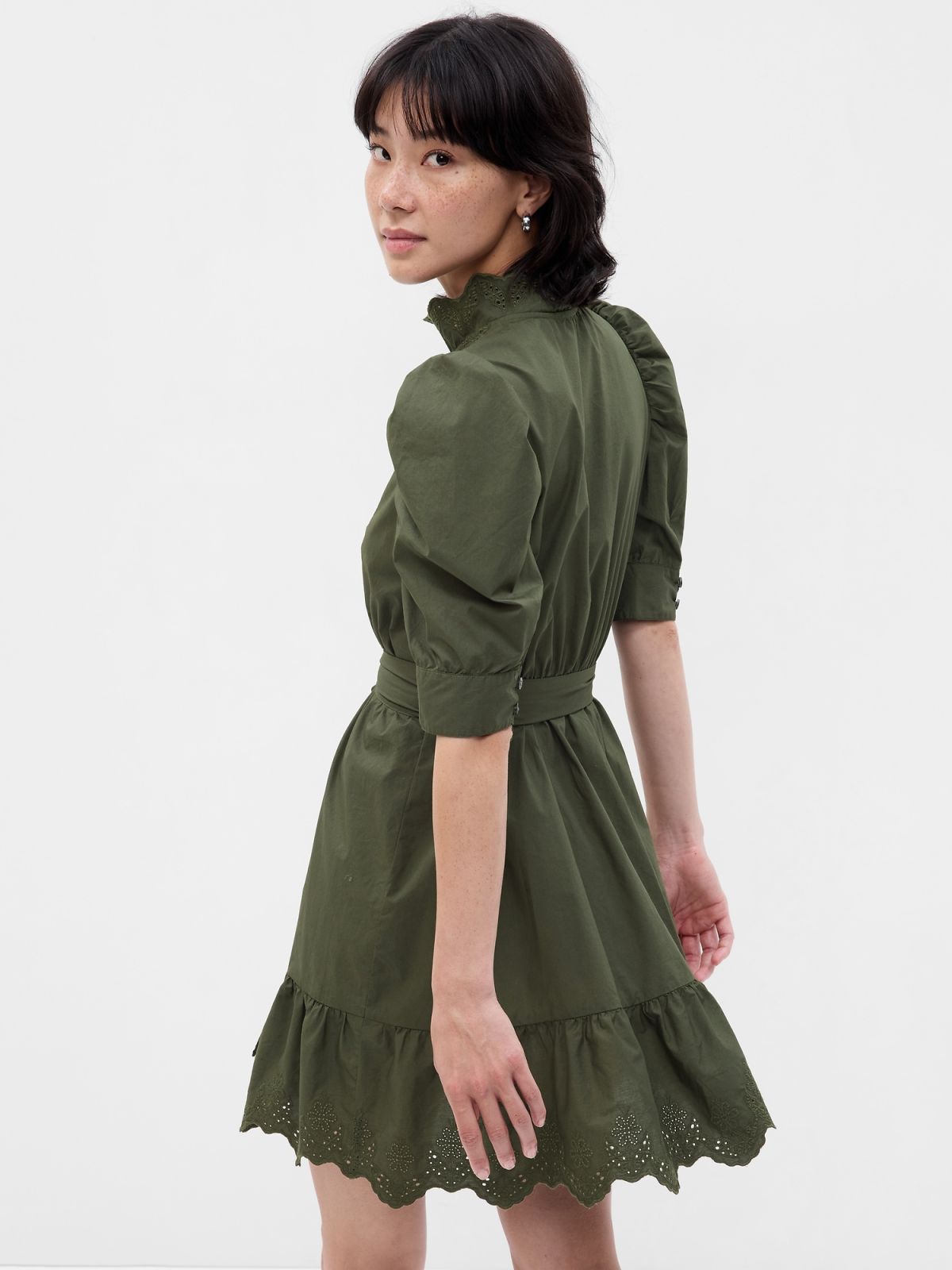Πράσινο Puff Sleeve Eyelet Mini Φόρεμα-792564000