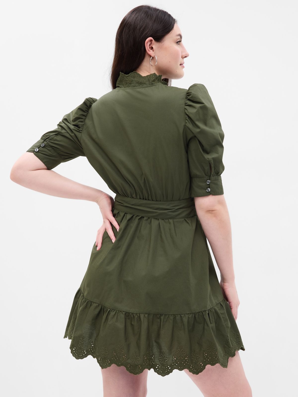 Πράσινο Puff Sleeve Eyelet Mini Φόρεμα-792564000