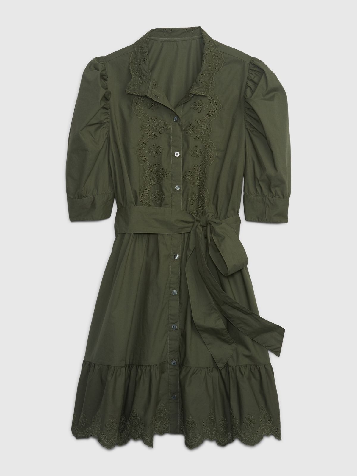 Πράσινο Puff Sleeve Eyelet Mini Φόρεμα-792564000