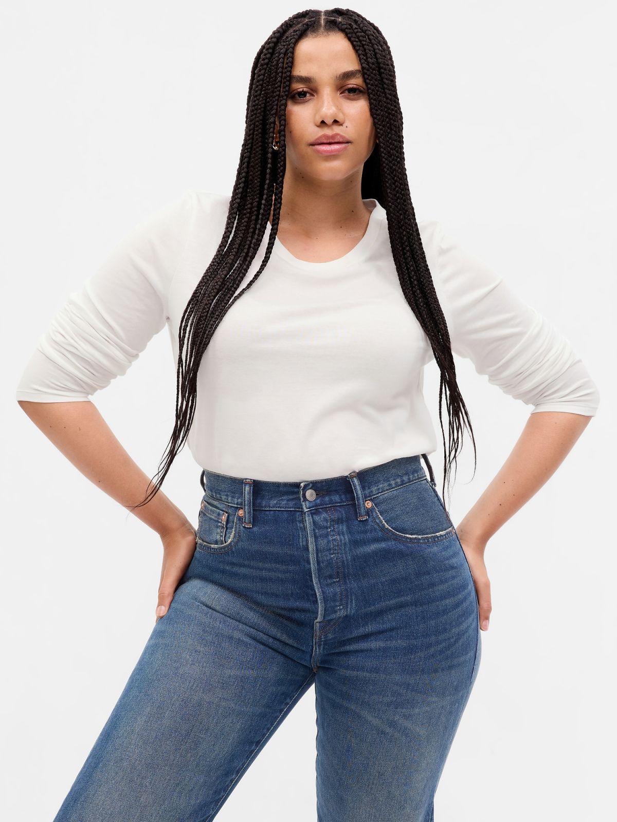 Άσπρη 100% Οργανικό Βαμβάκι Vintage Crewneck Μπλούζα-757750004