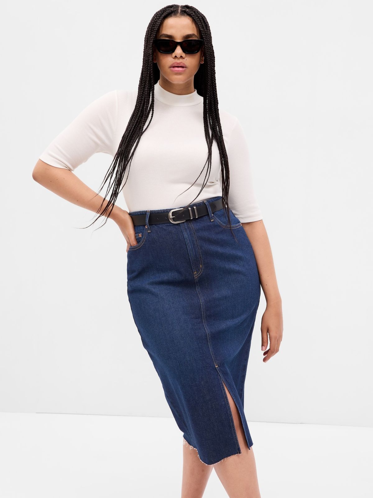 Άσπρη Mini Rib Mockneck Μπλούζα-794339001