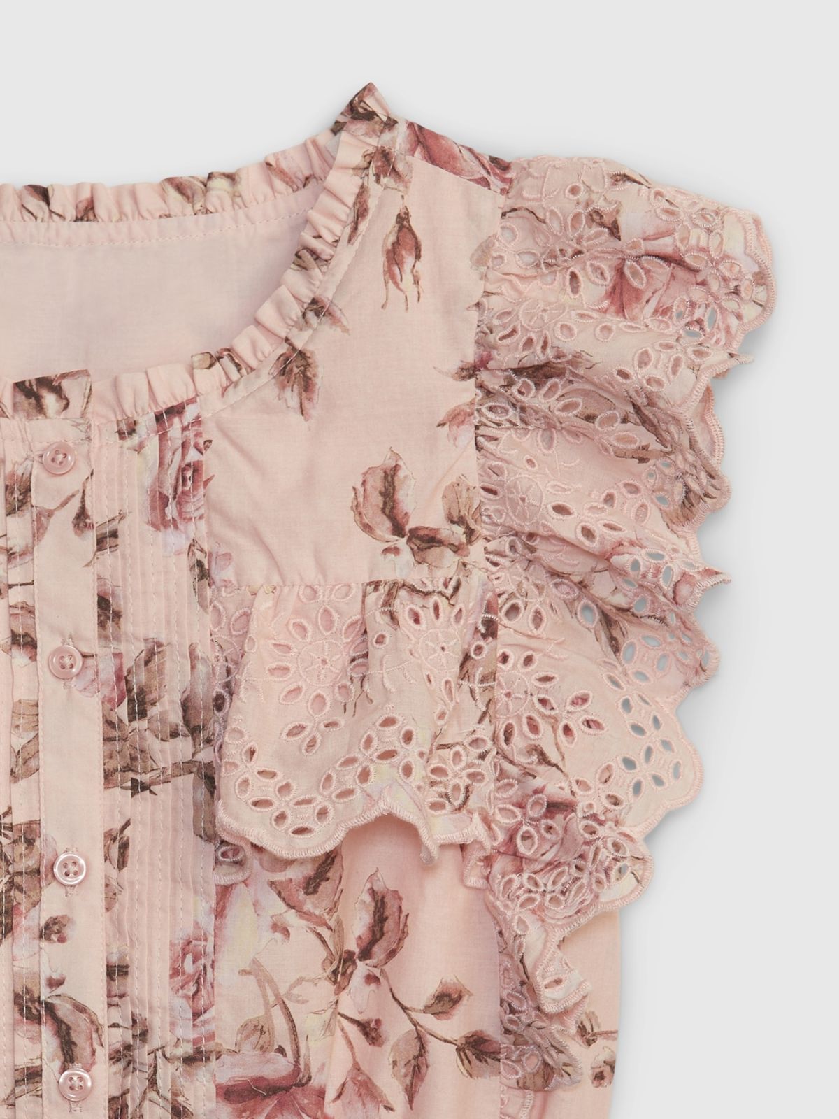 Ροζ Gap × LoveShackFancy Παιδικό Φλοράλ Ruffle Button-Front Τοπ-786979000