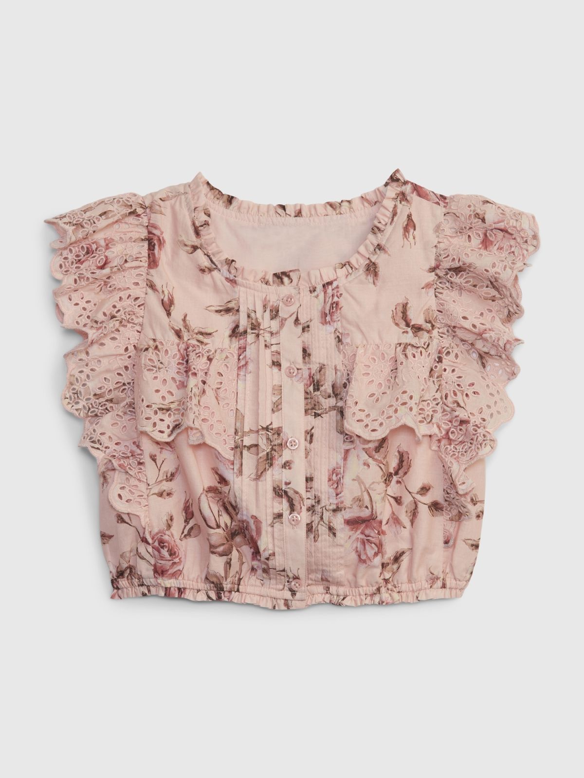Ροζ Gap × LoveShackFancy Παιδικό Φλοράλ Ruffle Button-Front Τοπ-786979000