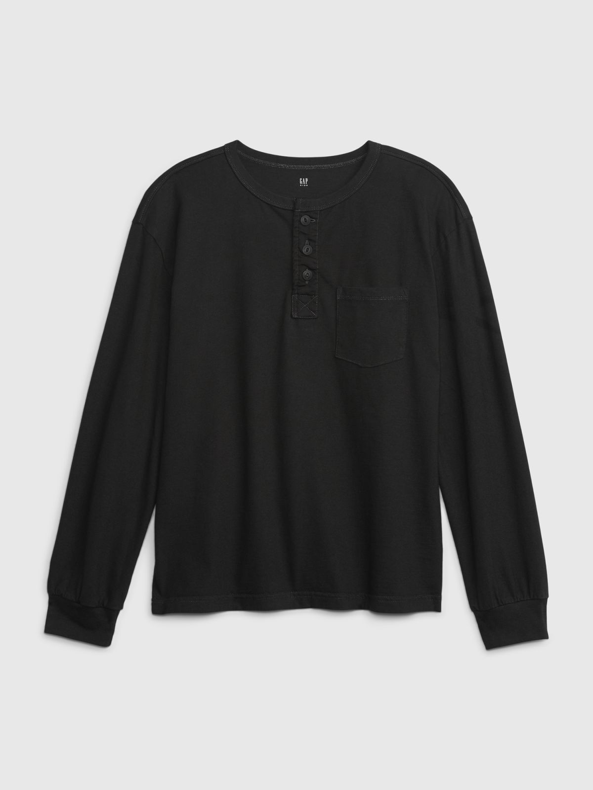 Μαύρη Παιδική Henley Pocket Μπλούζα-736038000
