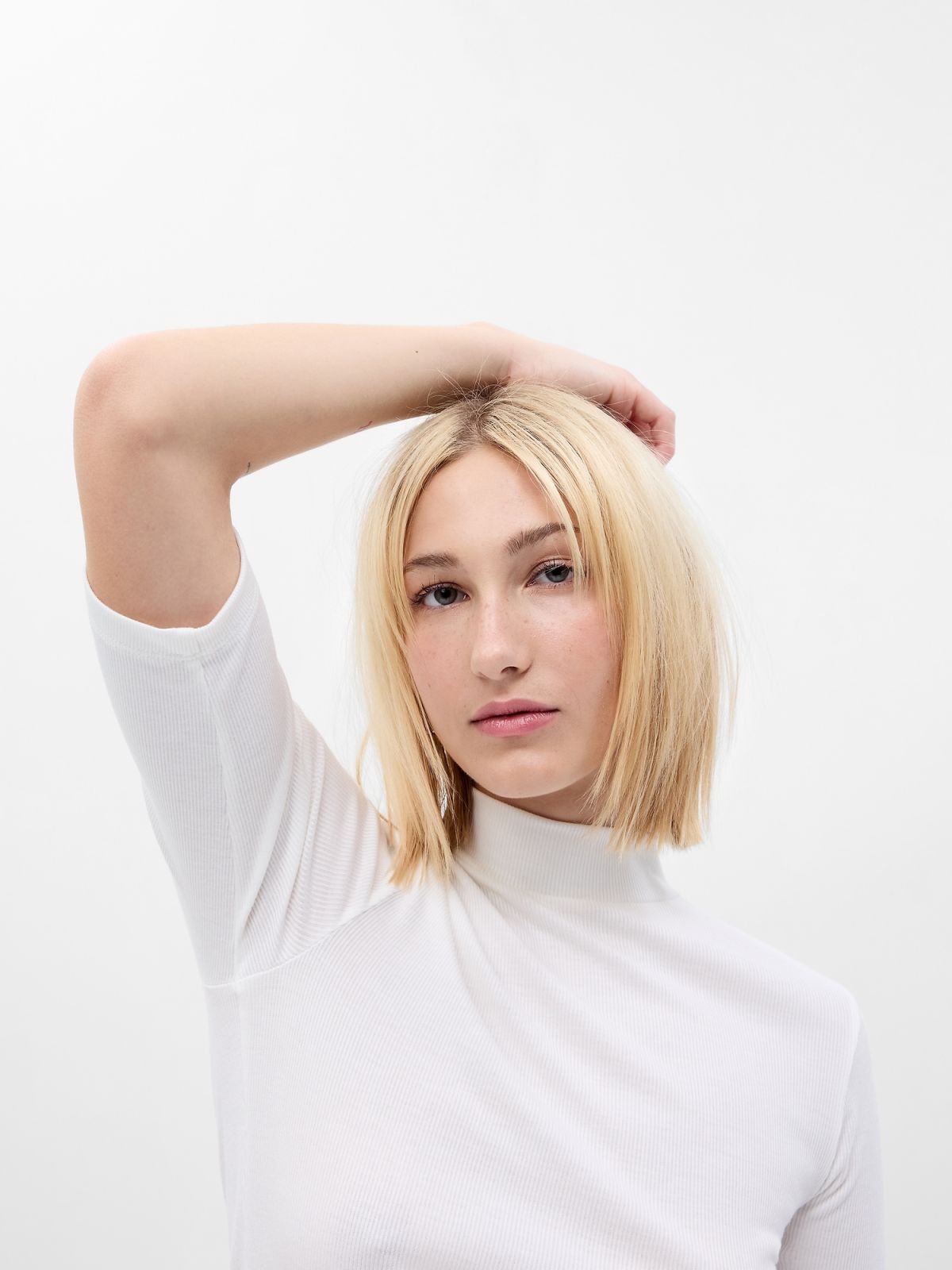 Άσπρη Mini Rib Mockneck Μπλούζα-794339001