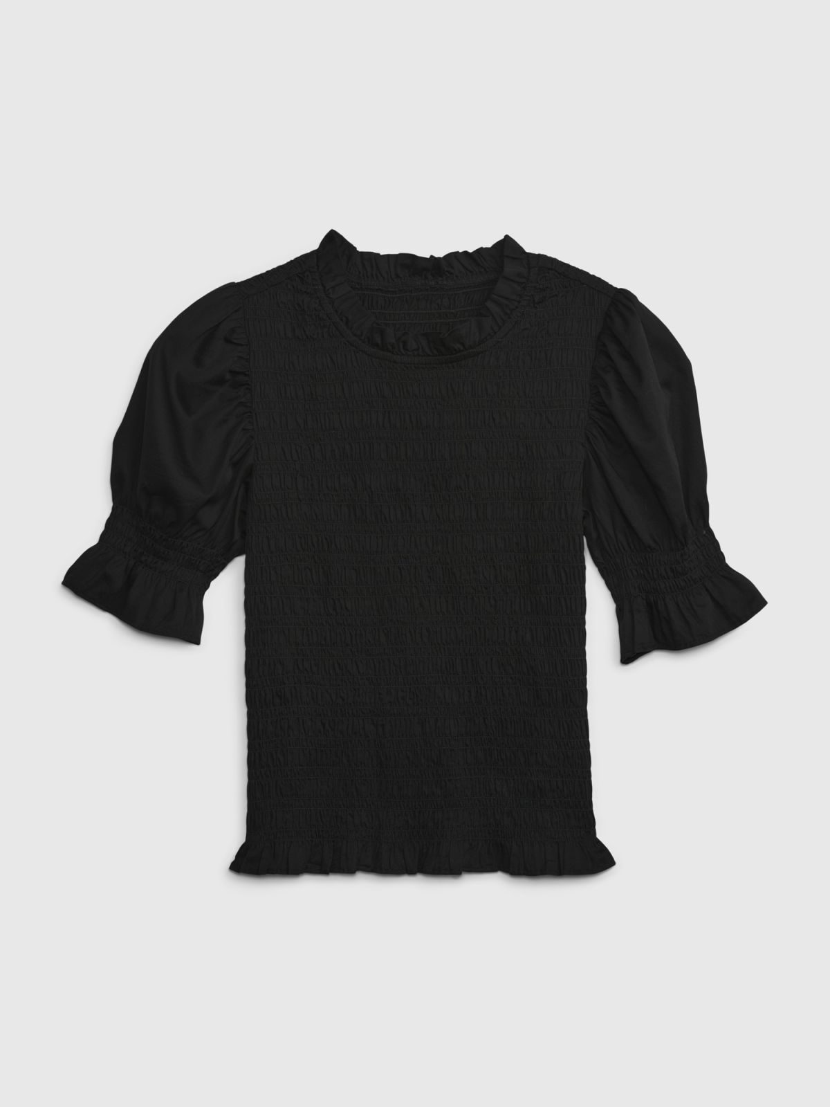 Μαύρο Smocked Puff Sleeve Τοπ-742665002